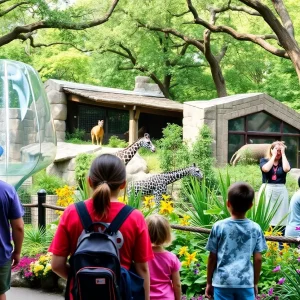 Families visiting the San Antonio Zoo during Teacher Appreciation Month