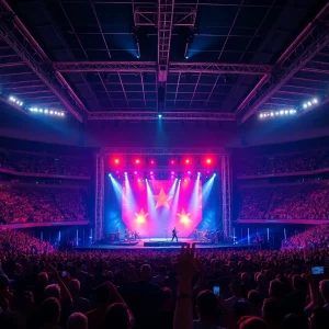 Concert audience with vibrant stage lights