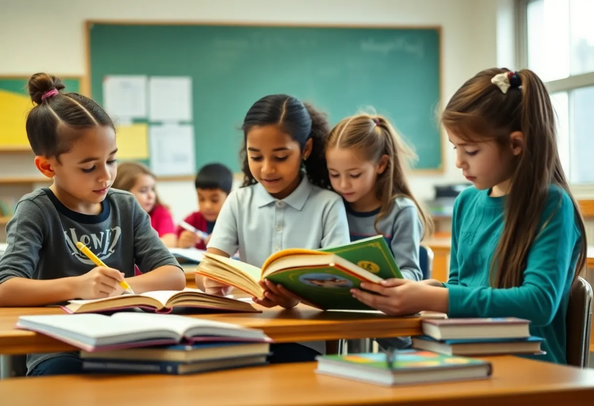 Students in a classroom improving their reading and mathematics skills