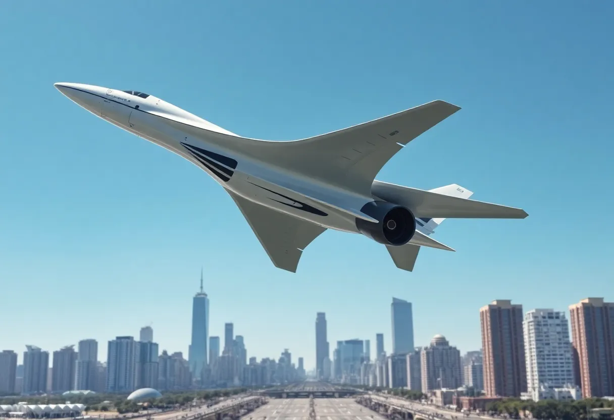 Futuristic supersonic airplane soaring in the sky