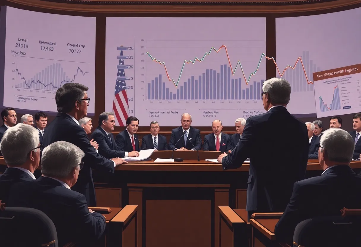 Debate scene about tax reforms in a legislative setting