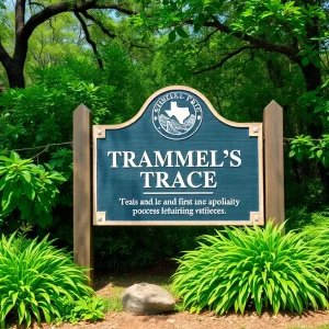 Historical sign for Trammel's Trace in Texarkana, Texas