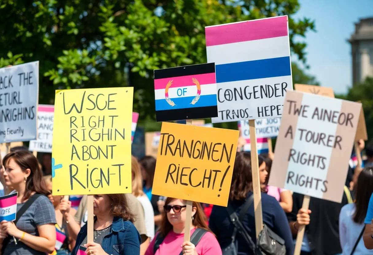 Supportive community members advocating for transgender rights at a rally