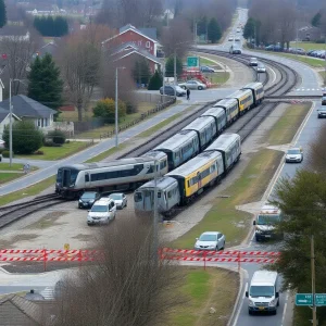 Derailed Union Pacific train cars in Kirby, Texas.