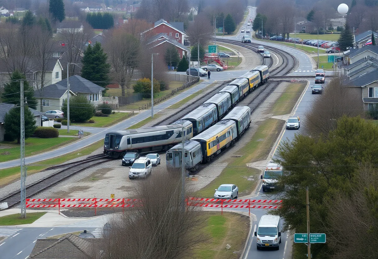 Derailed Union Pacific train cars in Kirby, Texas.