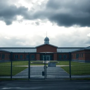 Exterior view of Bexar County Jail indicating a serious atmosphere.