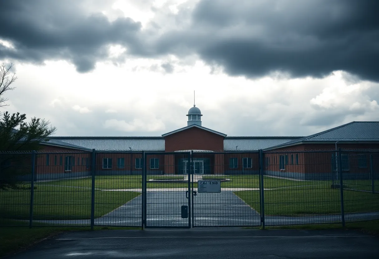 Exterior view of Bexar County Jail indicating a serious atmosphere.