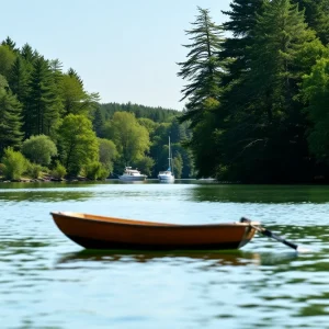 Calaveras Lake with boats and trees around