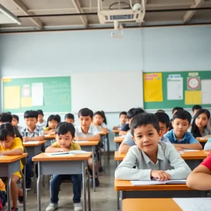 Students in a classroom focusing on learning with safety considerations