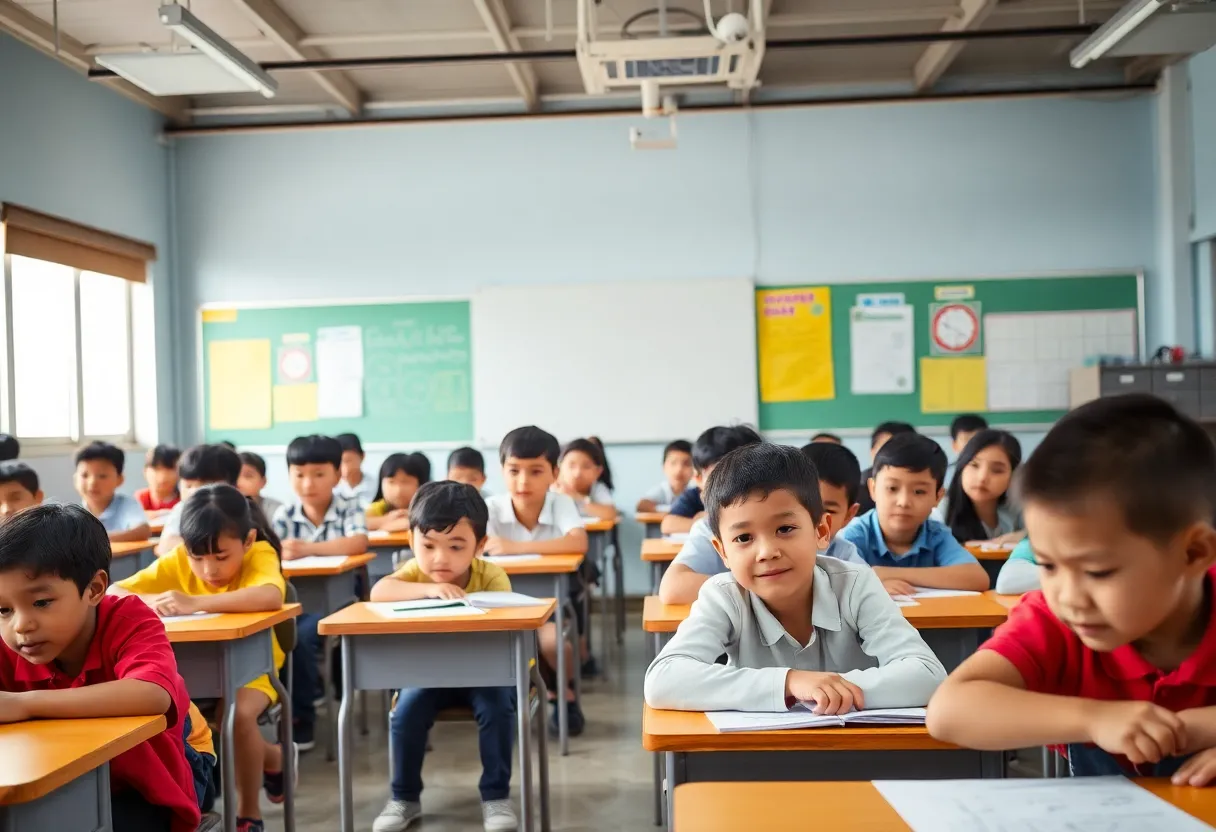 Students in a classroom focusing on learning with safety considerations