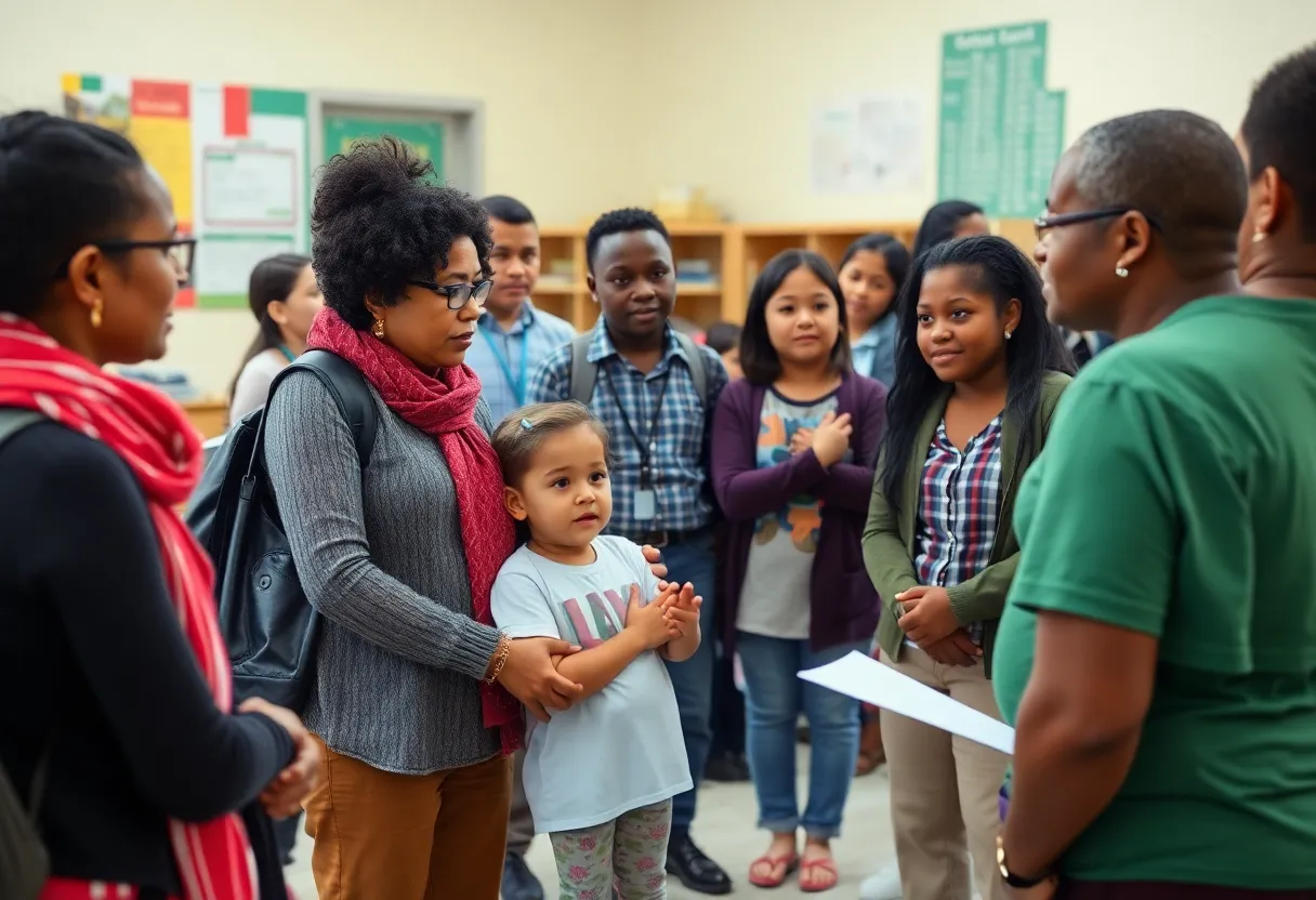 Parents and educators discussing child safety in schools