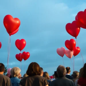 Community members release balloons in memory of a tragic dog attack victim.