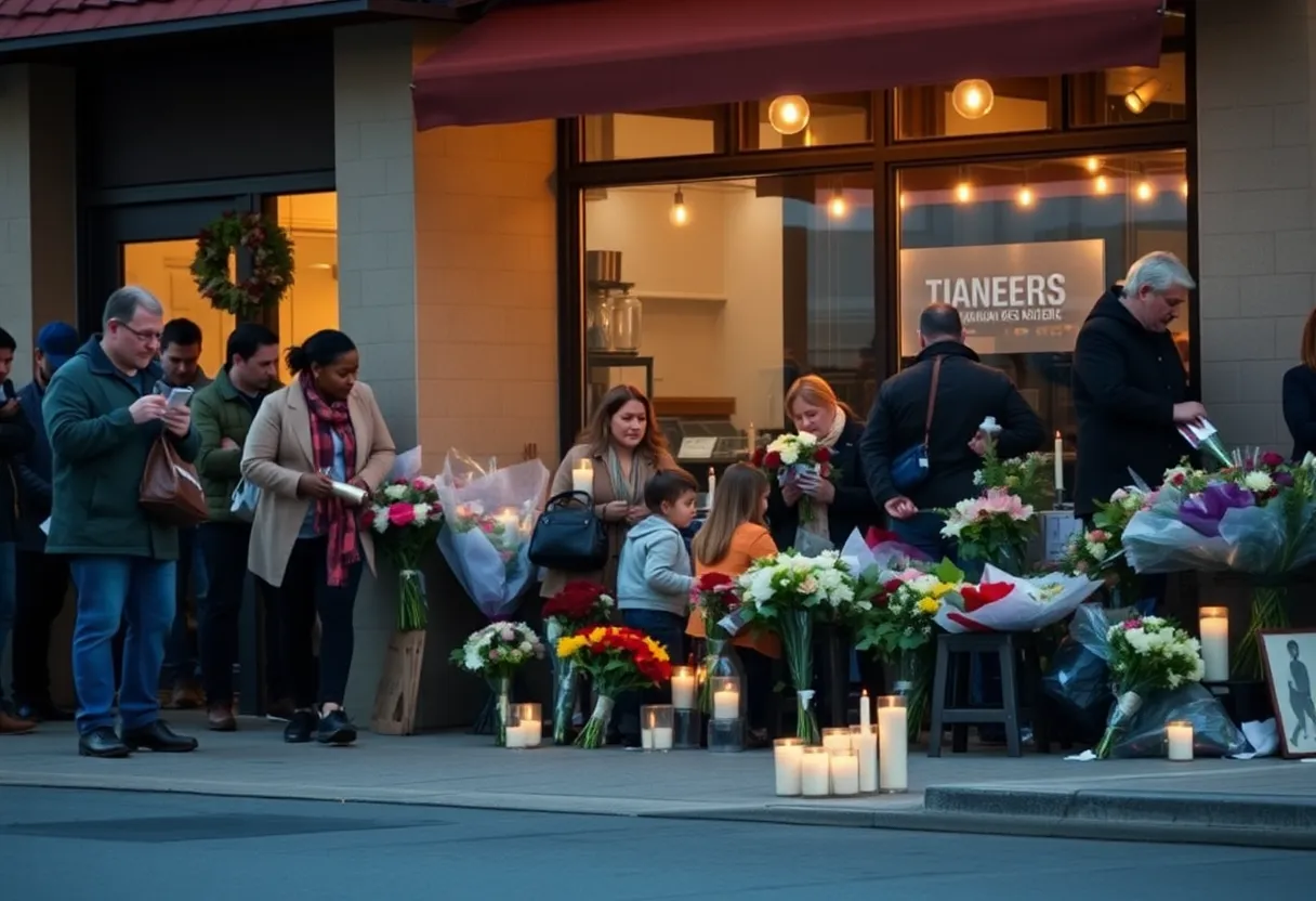 Flowers and candles at a restaurant in San Antonio commemorating Edward Acosta