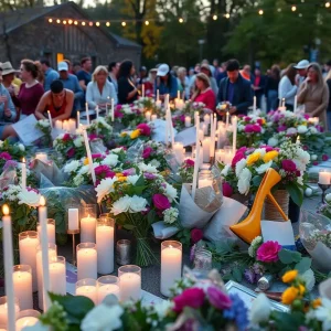 Community members gathering for remembrance after floods