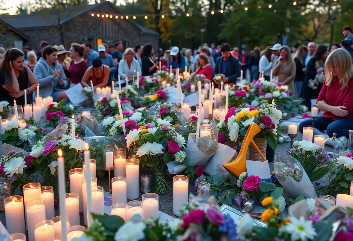 Community members gathering for remembrance after floods