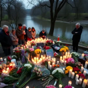 Residents holding candles at a vigil for victims of the Kerrville floods