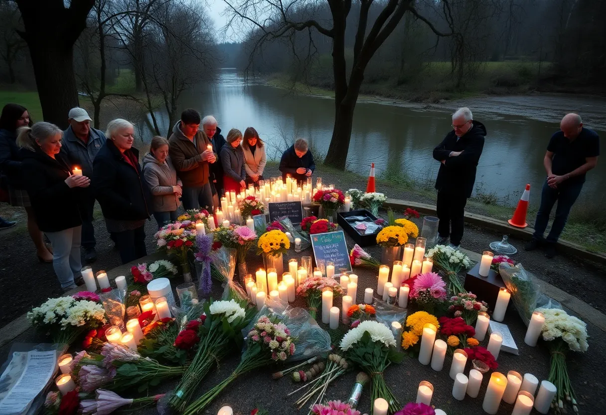 Residents holding candles at a vigil for victims of the Kerrville floods