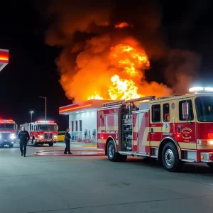 Emergency responders tackling a fire at a Corpus Christi gas station