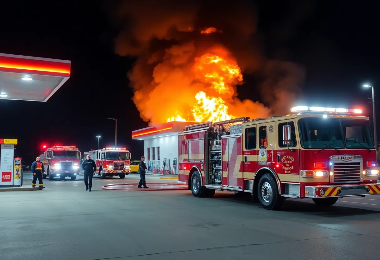 Emergency responders tackling a fire at a Corpus Christi gas station