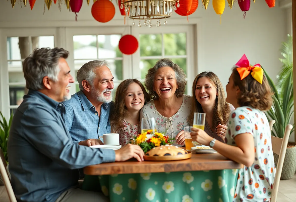 A joyous family reunion during a summer holiday.