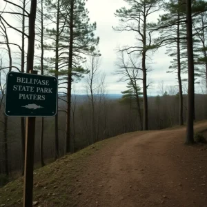 Wooded hiking trail at Devil's Den State Park