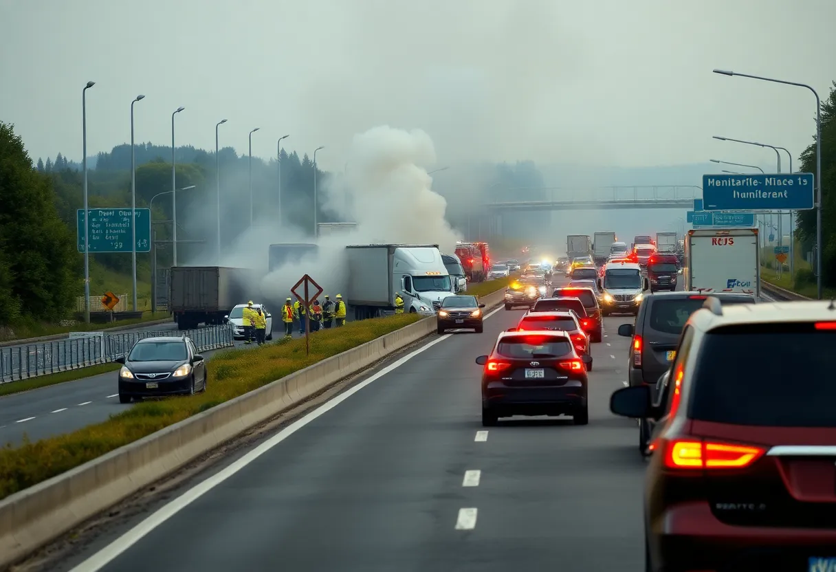 Emergency responders managing a truck accident on I-10