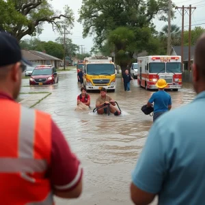 Emergency rescue operations in a flooded area of Uvalde, Texas.