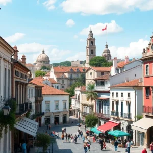 A picturesque view of historic Goliad, Texas with colonial architecture