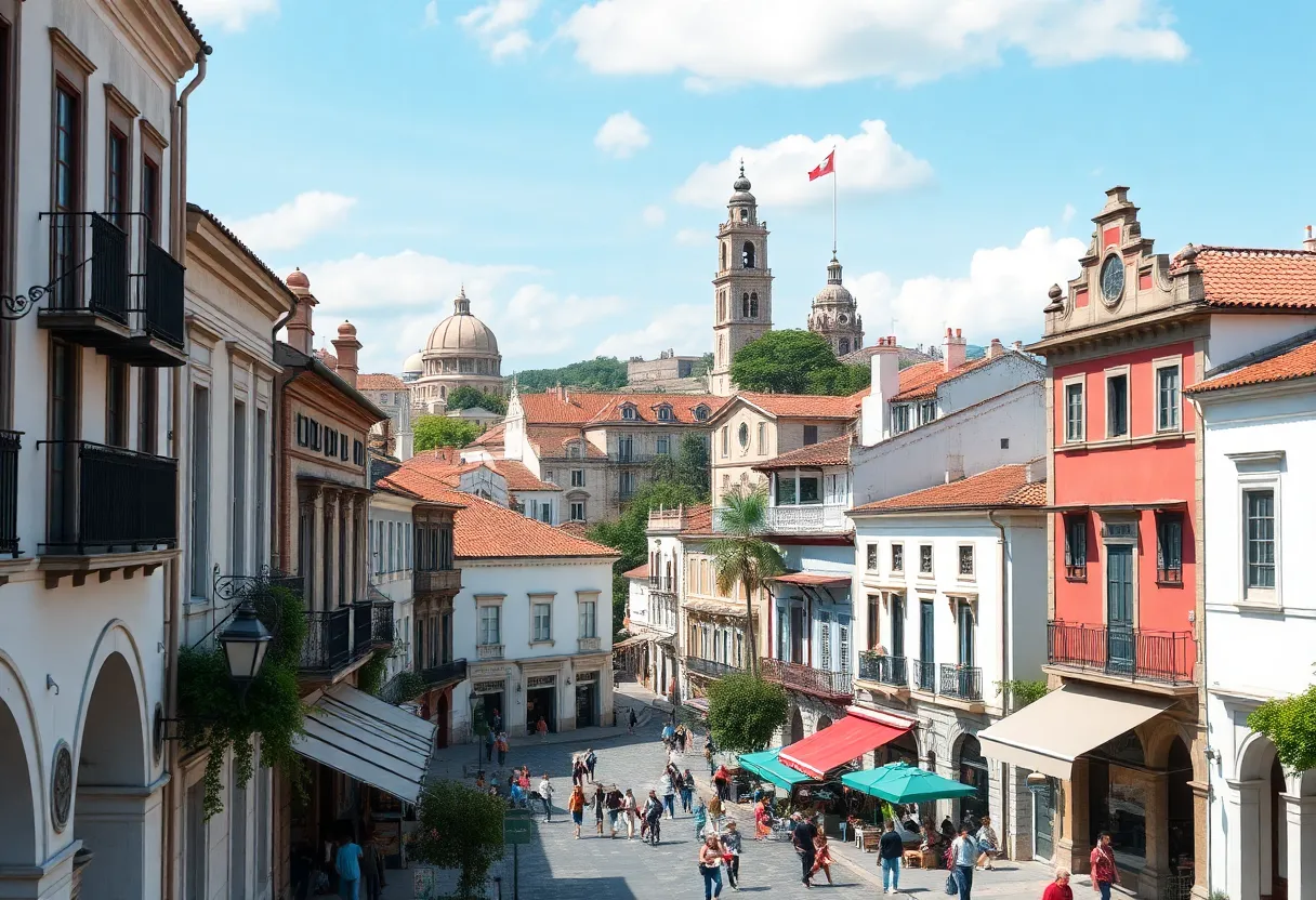 A picturesque view of historic Goliad, Texas with colonial architecture