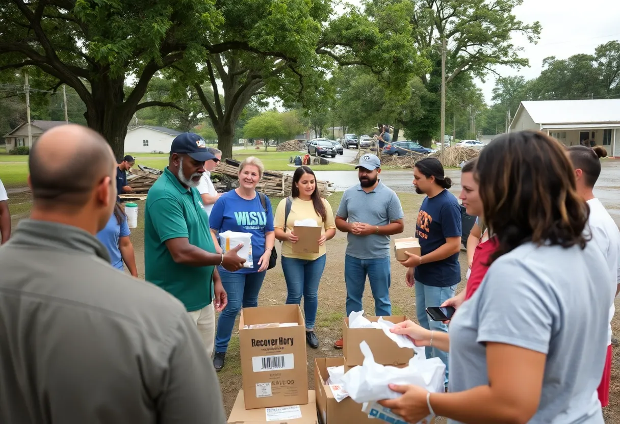 Volunteers distributing recovery kits in a flood-affected Texas community