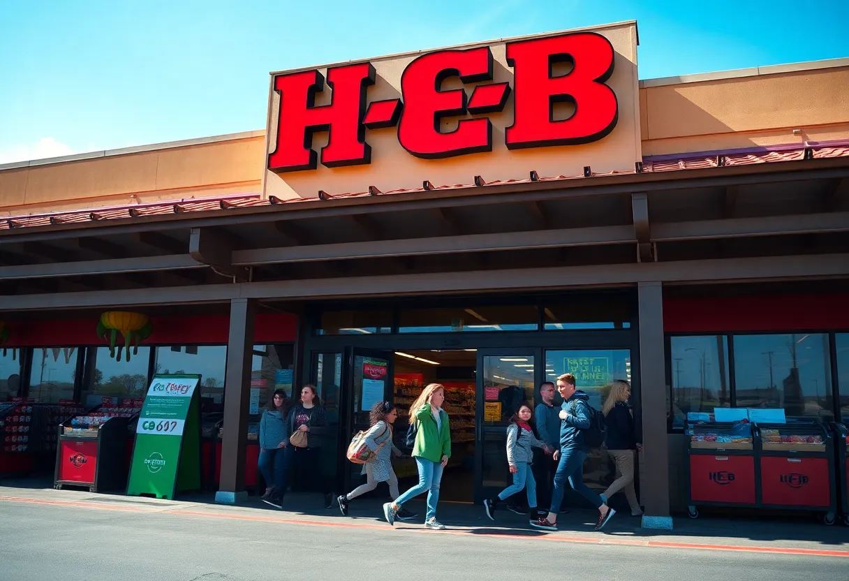Exterior view of the H-E-B College Park grocery store in San Antonio, Texas
