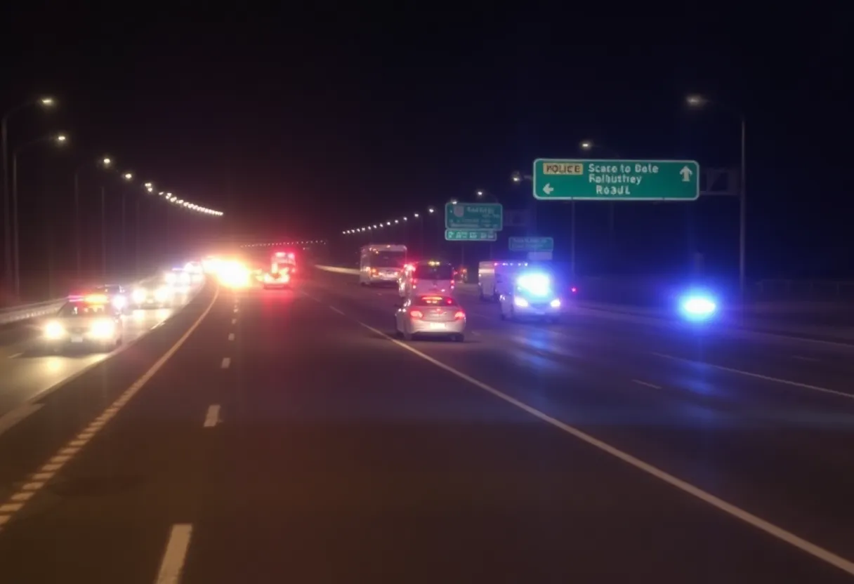 Emergency vehicles on a highway scene following an accident