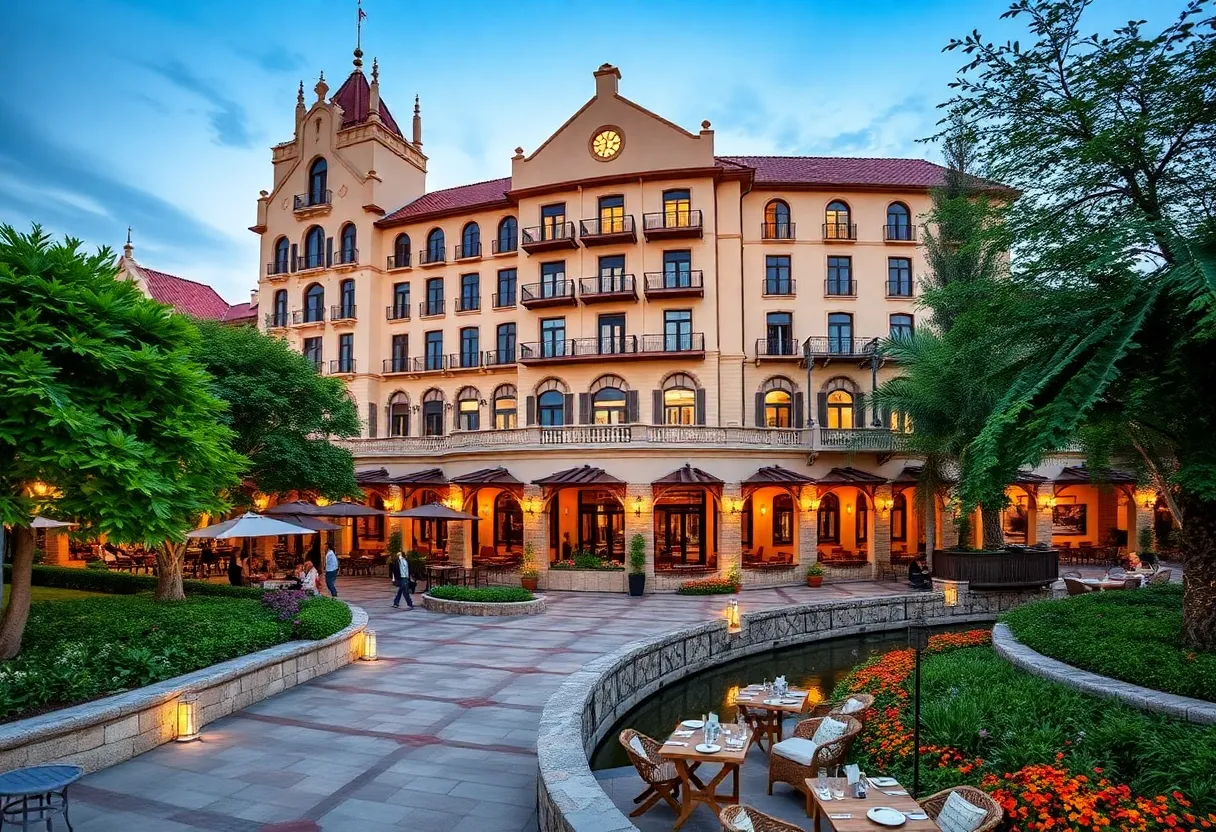 Exterior view of Hotel Valencia Riverwalk along the San Antonio River Walk