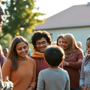Community gathering representing love and service