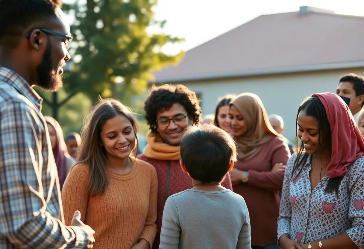 Community gathering representing love and service