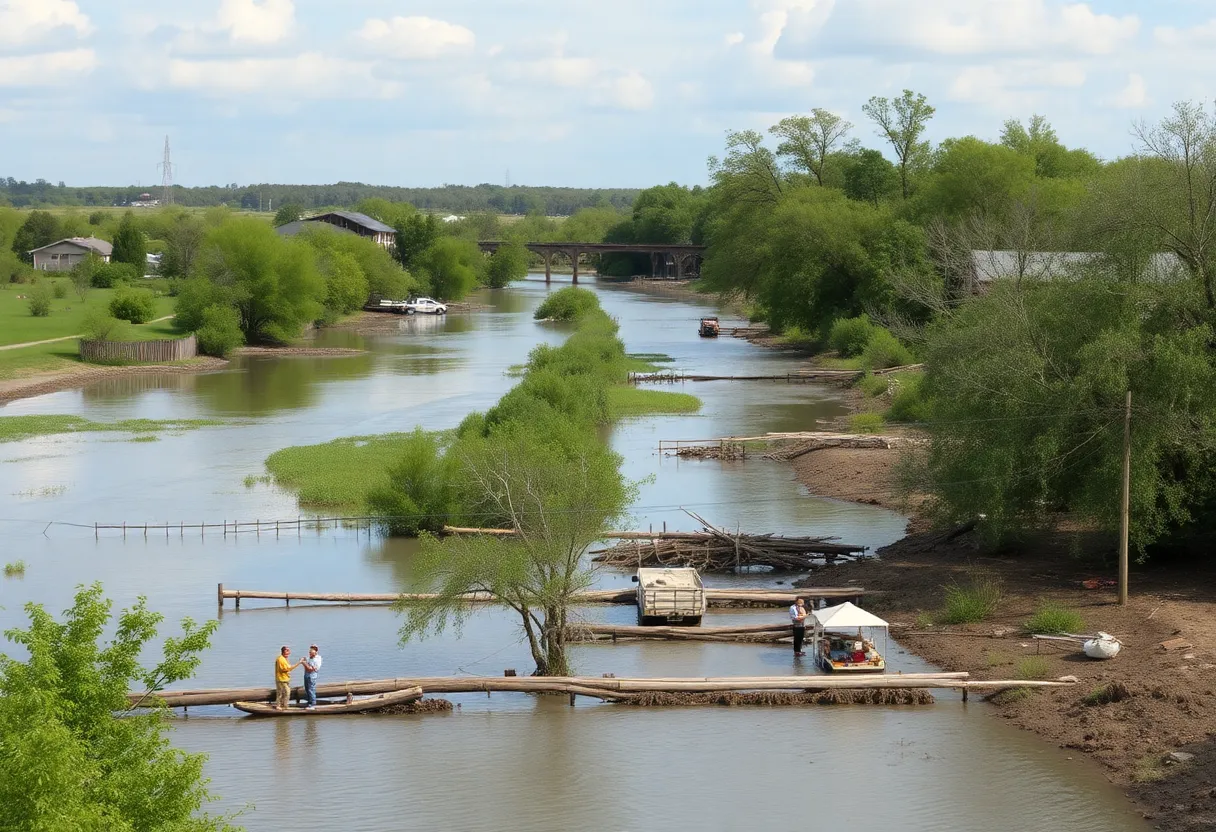 Volunteers and emergency personnel engaged in recovery efforts after flooding in Kerr County.