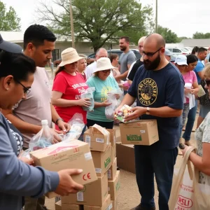 Volunteers assisting in flood relief efforts in Kerrville, Texas