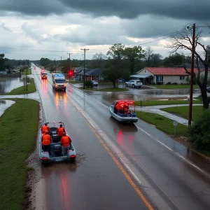 Emergency rescue teams responding to floods in Kerrville Texas