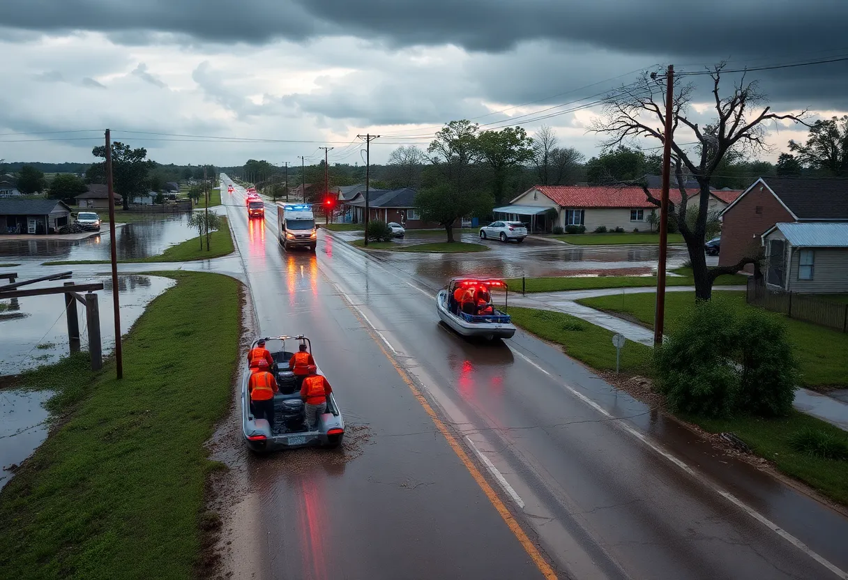 Emergency rescue teams responding to floods in Kerrville Texas