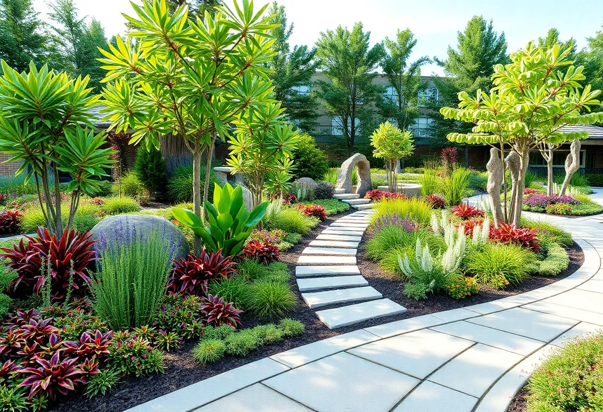 Vibrant landscape design showcasing innovation in architecture.