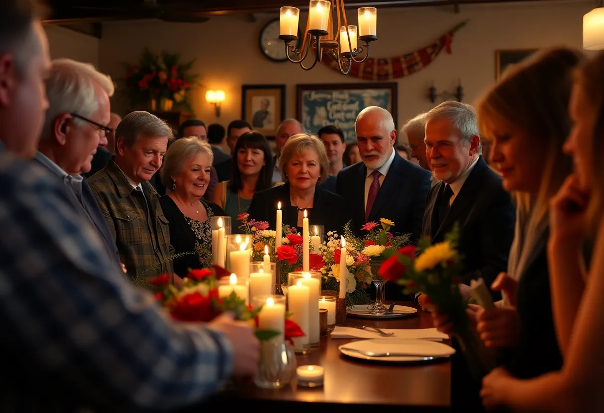 Candles and flowers at a memorial for the founder of Las Palapas.