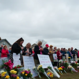 Community gathering in remembrance of a young girl lost in flooding