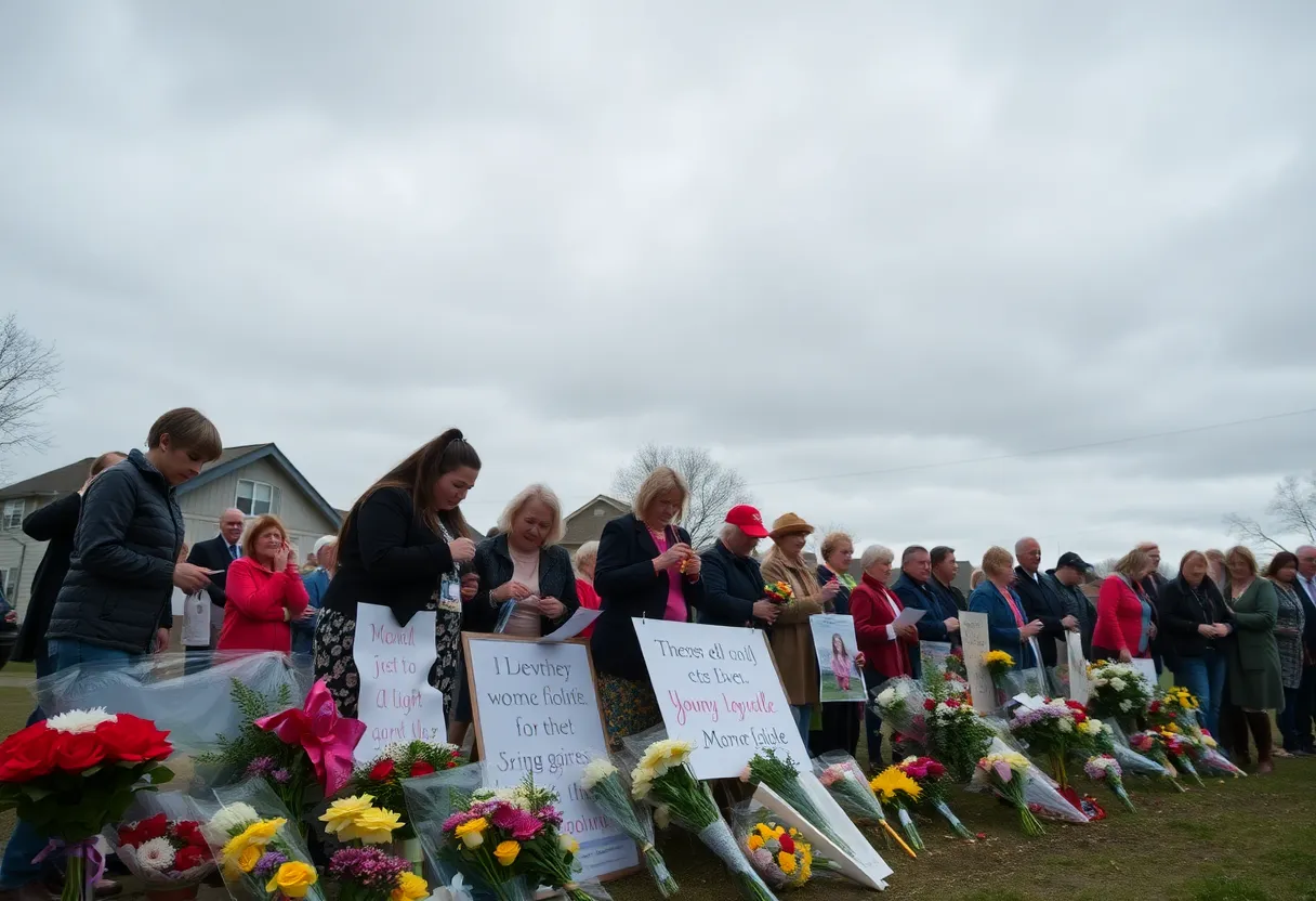 Community gathering in remembrance of a young girl lost in flooding