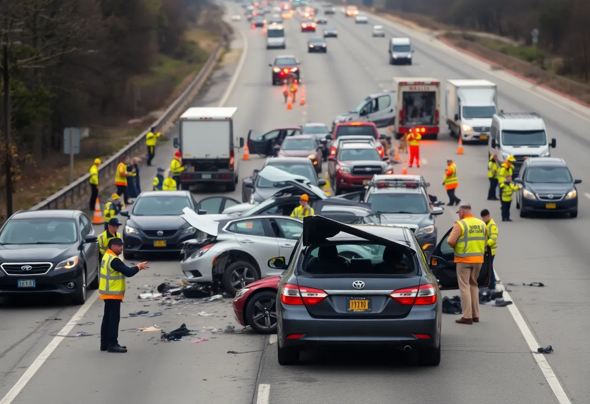 Scene of a multi-vehicle crash on Interstate 35 in San Antonio