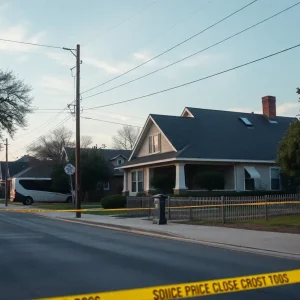 Police tape around a residence in San Antonio, indicating a crime scene investigation.