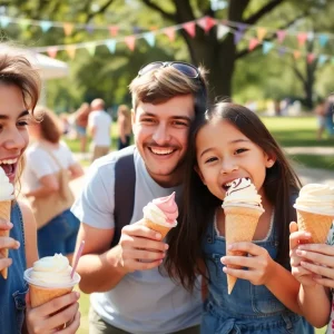 Families enjoying ice cream on National Ice Cream Day in San Antonio