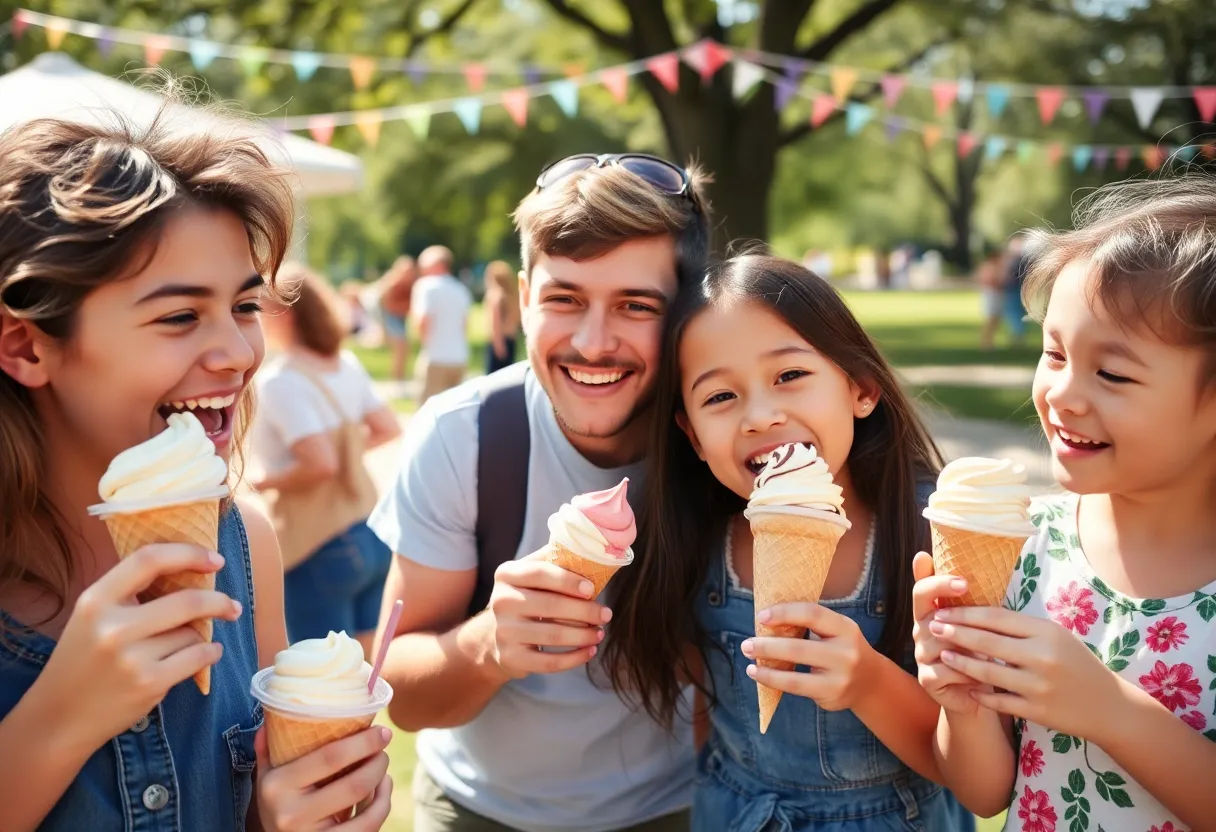 Families enjoying ice cream on National Ice Cream Day in San Antonio