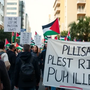 Scene depicting protest for Palestinian rights