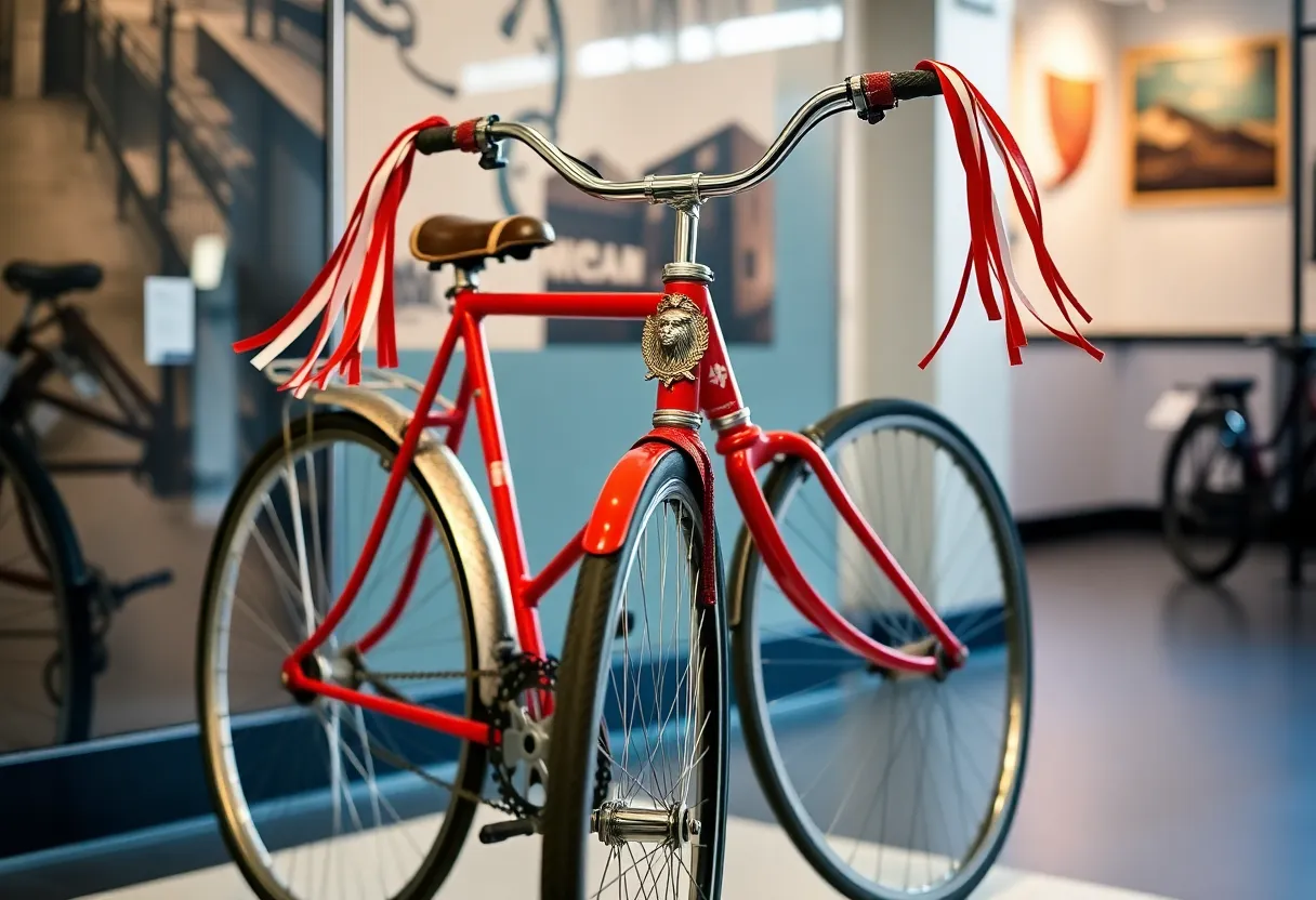 Iconic red and white bicycle from Pee-wee's Big Adventure displayed in museum