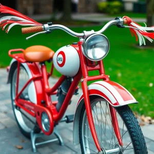 The iconic red-and-white bike from Pee-wee's Big Adventure displayed at The Alamo.